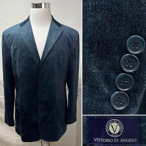 Vittorio St. Angelo Men’s L Blue Velvet Blazer Jacket 3-Button Sport Coat